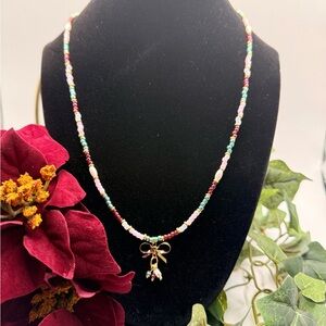 Holly Bow Holiday Necklace